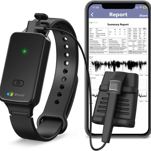 SleepO2 Wrist Recording Pulse Oximeter by EMAY | Continuous Pulse Oximeter to Record Blood Oxygen Saturation and Pulse Rate Overnight | Export Sleep Report & Raw Data