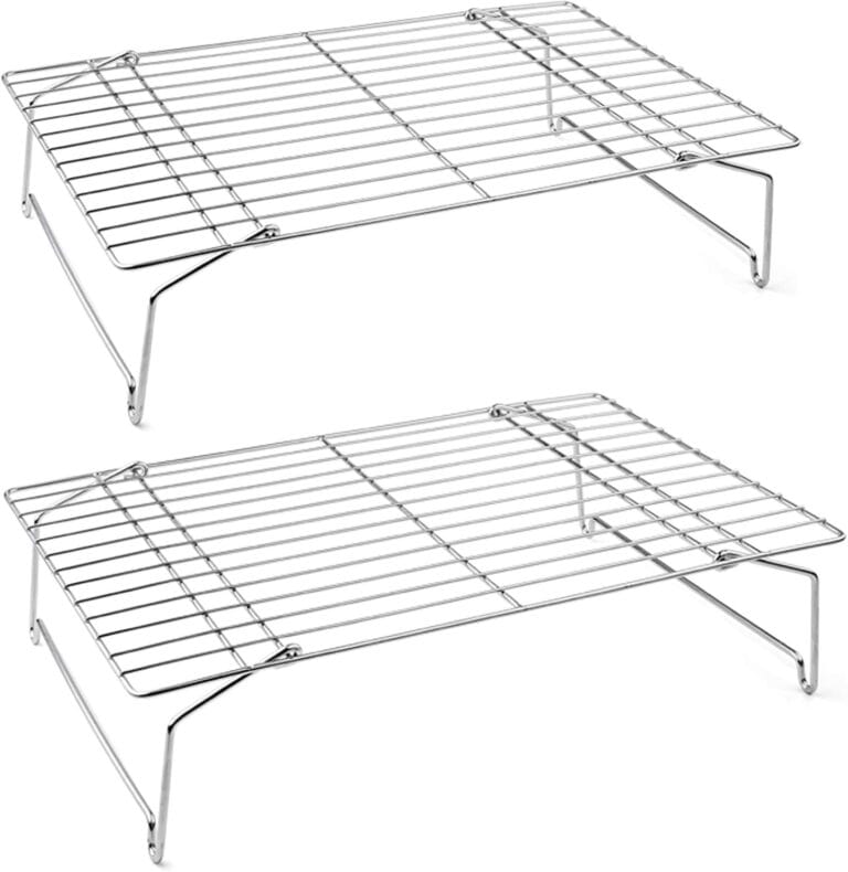 P&P CHEF Cooling Rack Set of 2, 2-Tier Stackable Stainless Steel Wire Racks for Baking Cooking Cooling Roasting, Collapsible & Heavy Duty, Oven Safe & Easy Clean, 15" x 10", Silver