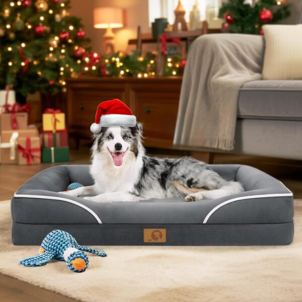 Homemate Dog Bed Large Sized Dog: 42x30 inch Orthopedic Large Dogs Bed XL Outdoor Pet Cat Bed Sofa Supplies with Toy Dogs Crate Pad Couch with Removable Washable Cover & Non-Slip Botton Dark Grey