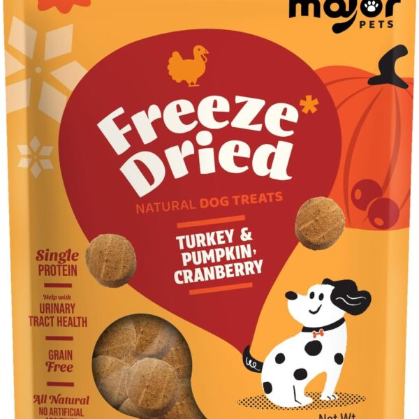 MAJOR PETS Freeze Dried Turkey & Pumpkin,Cranberry Dog Treats, Single High Protein, 100% Natural, Help with Digestion, Grain Free, Training Bites & Meal Topper for Dogs, Made & Sourced in NA, 5 oz