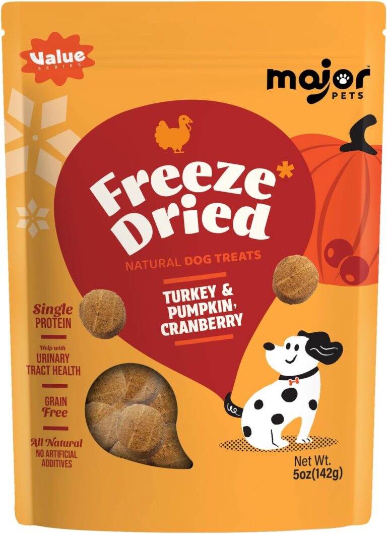 MAJOR PETS Freeze Dried Turkey & Pumpkin,Cranberry Dog Treats, Single High Protein, 100% Natural, Help with Digestion, Grain Free, Training Bites & Meal Topper for Dogs, Made & Sourced in NA, 5 oz