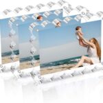 3 Pack Acrylic Picture Frame: 4x6inch Magnetic Picture Frames, Double Sided Magnet Frames,10+10mm Thick Block, Clear Photo Scalloped Frames Freestanding for Desktop Display