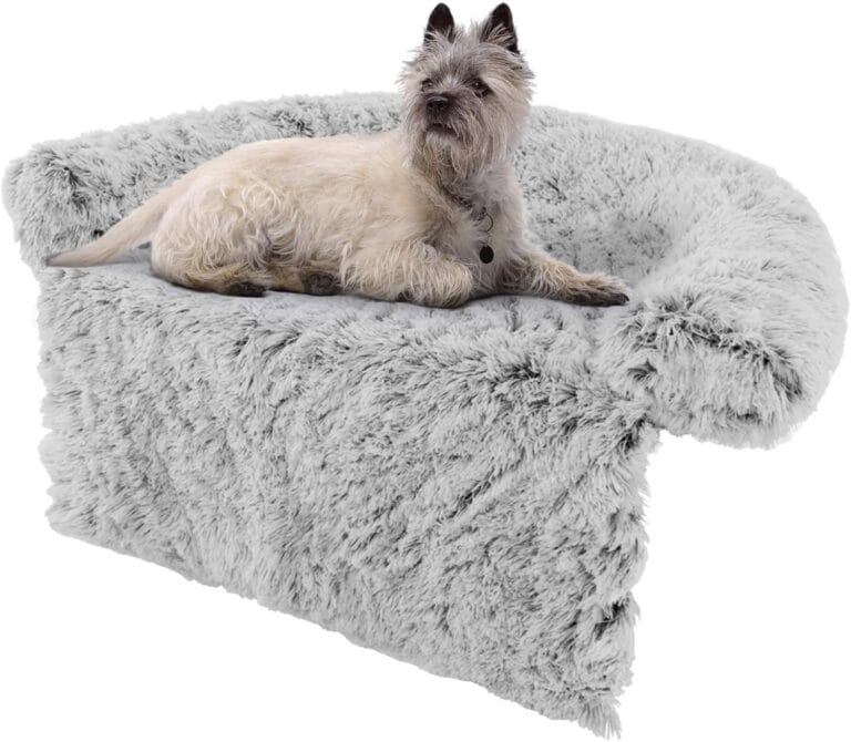 Giantex Calming Dog Bed - Fluffy Plush Pet Bed for Couch, Removable Washable Cover, Soft Neck Bolster, Dog Sofa Bed Furniture Protector Mats for Dogs Cats (Light Gray, Medium - 44'' x 40'' x 7'')