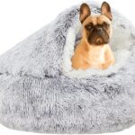 YUDANSI Small Dog Bed Hooded, Cat Cave Bed for Indoor Cats with Covered Hood for Small Dogs Cats Puppy, Plush Faux Fur Enclosed Nest(Gray-26'')