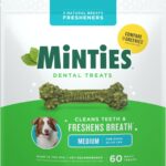 Minties Dental Chews for Dogs, 60 Count, Vet-Recommended Mint-Flavored Dental Dog Treats for Medium Dogs, Bones Clean Teeth, Fight Bad Breath, and Removes Plaque and Tartar
