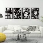 Glamativity 4 Pack Black Abstract Metal Wall Art, Minimalist Dcor Single Line Art Wall Dcor, 3D Textured Metal Wall Sculptures, for Living Room Bedroom Bathroom Study Room (Black Abstract, M Size 16 x 11'')