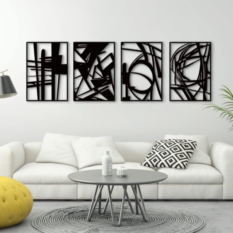 Glamativity 4 Pack Black Abstract Metal Wall Art, Minimalist Dcor Single Line Art Wall Dcor, 3D Textured Metal Wall Sculptures, for Living Room Bedroom Bathroom Study Room (Black Abstract, M Size 16 x 11'')