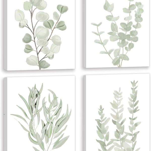 FRAMED Botanical Plant Canvas Wall Art,Boho Plant Wall Decor for Bedroom,Minimalist Floral Prints for Living Room,Light Green Botanical Art Painting for Office,Set of 4,8x 10