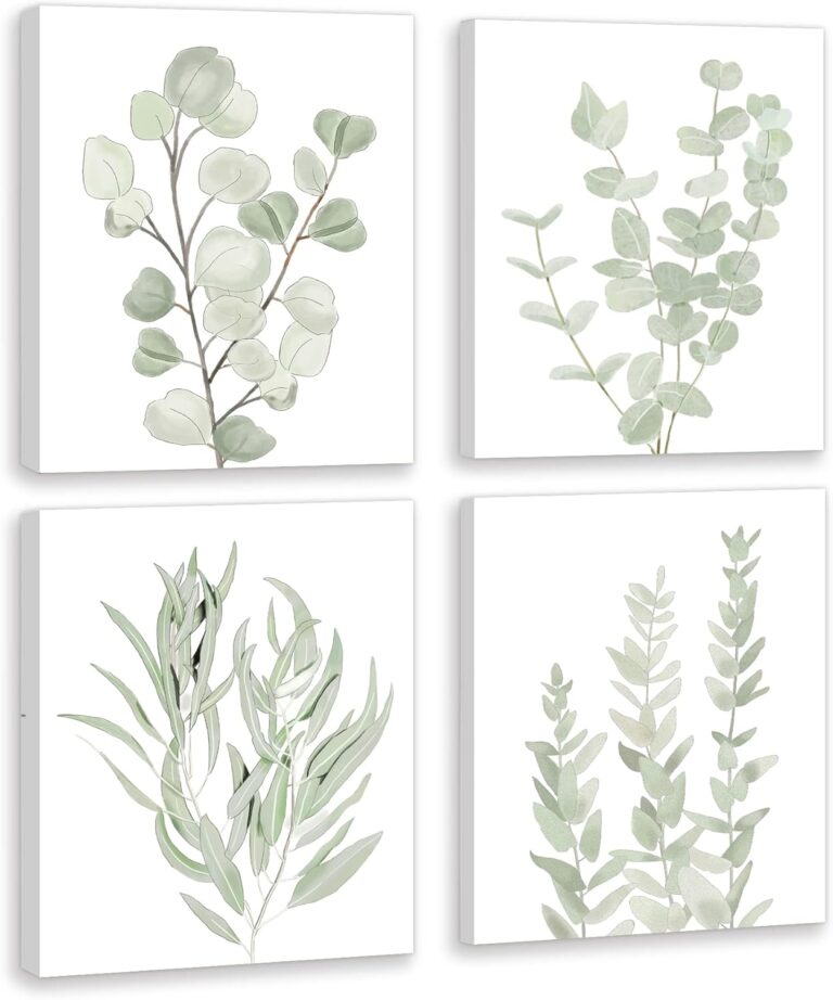 FRAMED Botanical Plant Canvas Wall Art,Boho Plant Wall Decor for Bedroom,Minimalist Floral Prints for Living Room,Light Green Botanical Art Painting for Office,Set of 4,8x 10