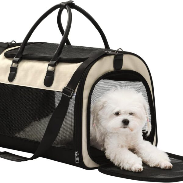 PET MARVEL Cat Carrier Soft Sided Large for Pet Dogs up to 25 Lbs, Airline Approved Mesh Pet Travel Bag, Breathable Bite-Resistant Fabric with Removable Washable Mat