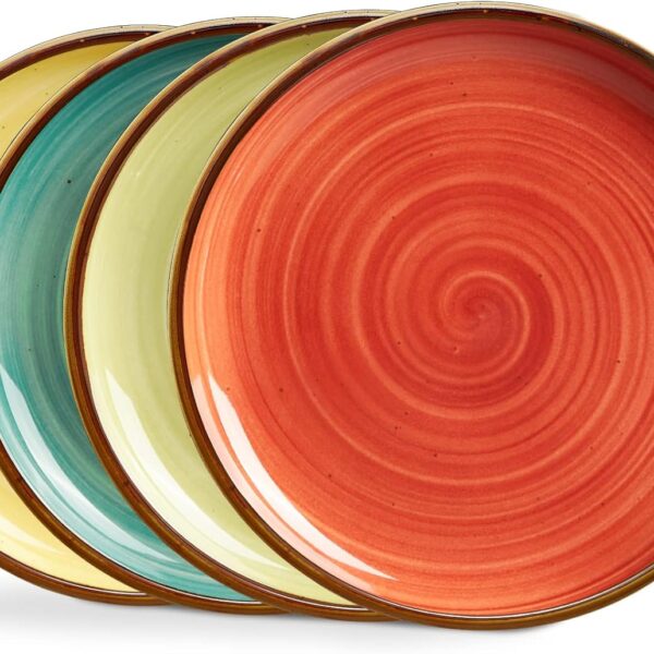 ONEMORE Porcelain Plates Set 10.5 inch Large Dinner Plates for Salad Dessert Ceramic Serving Plate Set of 4, Microwave and Dishwasher Safe