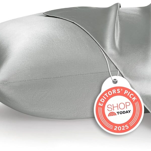 Bedsure Satin Pillowcase, Similar to Silk Pillow Cases Queen Size Set of 2, Cooling Pillow Case Covers with Envelope Closure, Christmas Room Decor Gifts for Women Men, Silver Grey, 20x30 Inches, 2pcs