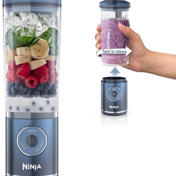 Ninja Blast Max, Portable Blender + Twist & Go, Personal Smoothie, Blend, Ice Crush, 3 Programs, Cordless, 22 oz removable Vessel, Dishwasher Safe, Leakproof, Navy, BC251NV