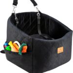 Dog Car Seat for Small Dogs, Memory Foam Dog Booster Car Seats with Thick Cushion for Dogs Under 30lbs, Detachable Washable Pet Travel Bed with Storage Pockets and 2 Safety Belt