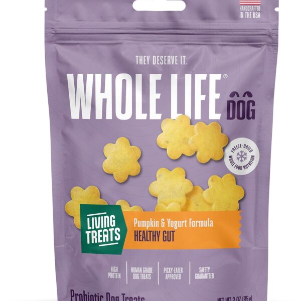Whole Life Dog Living Treats for Dogs  Human Grade Probiotics for Digestive & Gut Health, Canine Gas, Diarrhea, Vomit & Constipation Relief - Pumpkin, 3 oz (Pack of 1)