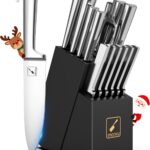 imarku Knife Set - 15PCS Kitchen Knife Set Japanese High Carbon Stainless Steel Knives Set for Kitchen, Dishwasher Safe Ultra Sharp Professional Chef Well Balance Knife Block Set, Black