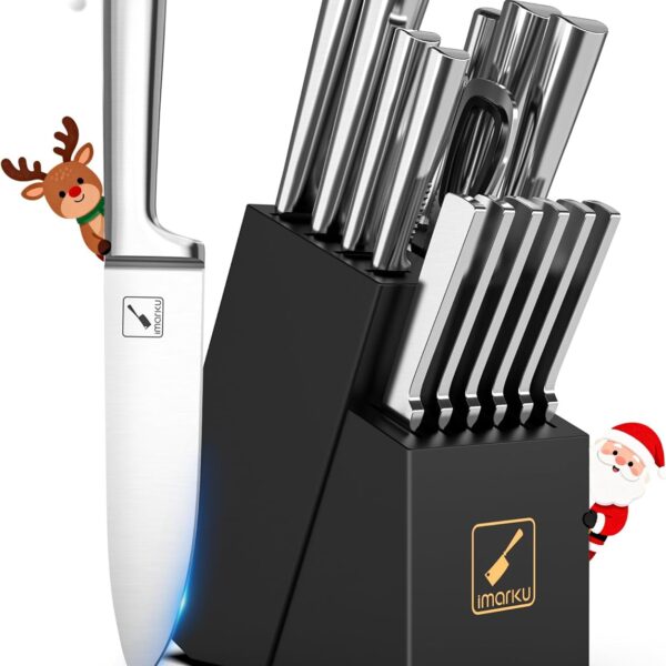 imarku Knife Set - 15PCS Kitchen Knife Set Japanese High Carbon Stainless Steel Knives Set for Kitchen, Dishwasher Safe Ultra Sharp Professional Chef Well Balance Knife Block Set, Black