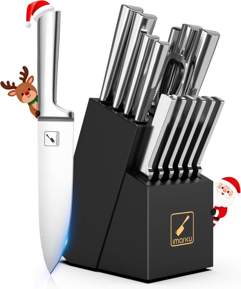 imarku Knife Set - 15PCS Kitchen Knife Set Japanese High Carbon Stainless Steel Knives Set for Kitchen, Dishwasher Safe Ultra Sharp Professional Chef Well Balance Knife Block Set, Black