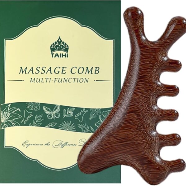 TAIHI Wooden Scalp Massager with Gift Box Wooden Comb Handmade Green Sandalwood Scalp Comb for Gua Sha Head Neck Face Care