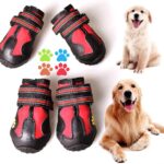 CovertSafe& Dog Boots for Dogs Non-Slip, Waterproof Dog Booties for Outdoor, Dog Shoes for Medium to Large Dogs 4Pcs with Rugged Sole Black-Red