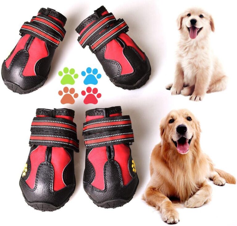 CovertSafe& Dog Boots for Dogs Non-Slip, Waterproof Dog Booties for Outdoor, Dog Shoes for Medium to Large Dogs 4Pcs with Rugged Sole Black-Red