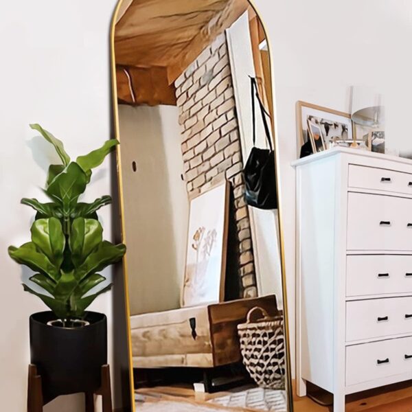 Floor Mirror, Full Length Mirror with Stand, Arched Wall Mirror, Gold Floor Mirror Freestanding, Wall Mounted Mirror for Bedroom Living Room, Gold