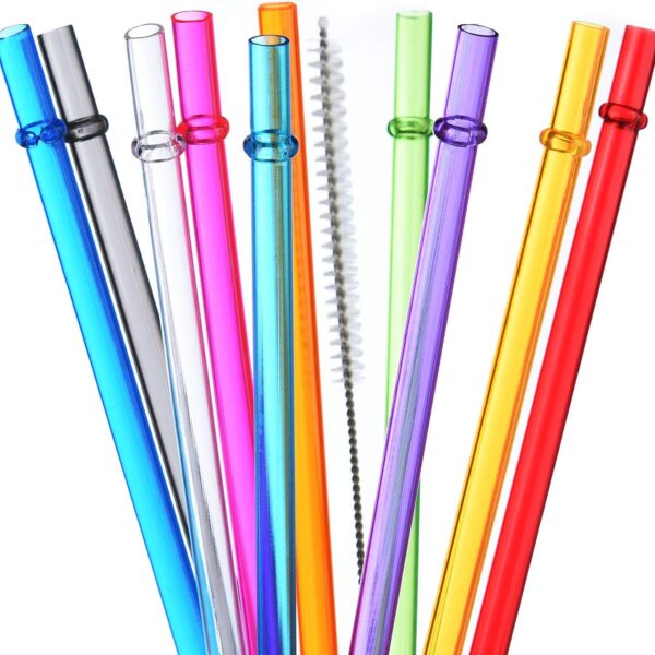 ALINK 10.5 in Long Reusable Plastic Straws with Brush, Tritan Hard Plastic Tumbler Straws, 10 Rainbow Colored Replacement Straw for 16 OZ 20 OZ 30 OZ Stanley, YETI, Starbucks Tumblers, Mason Jars