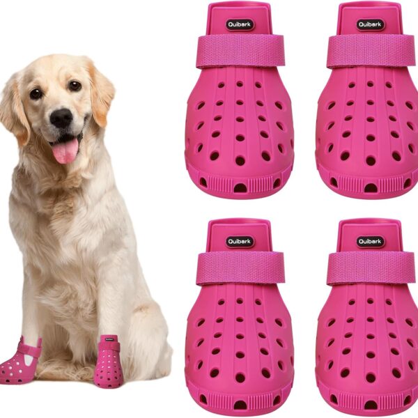 Dog Shoes for Hot Pavement Non-Slip Waterproof Dog Shoes for Medium Dogs Large Size Dogs Easy ON & Off Adjustable Easy-Clean for Beach Outdoor Rose Pink, Size M: (2.5x2-2.2)(L*W)