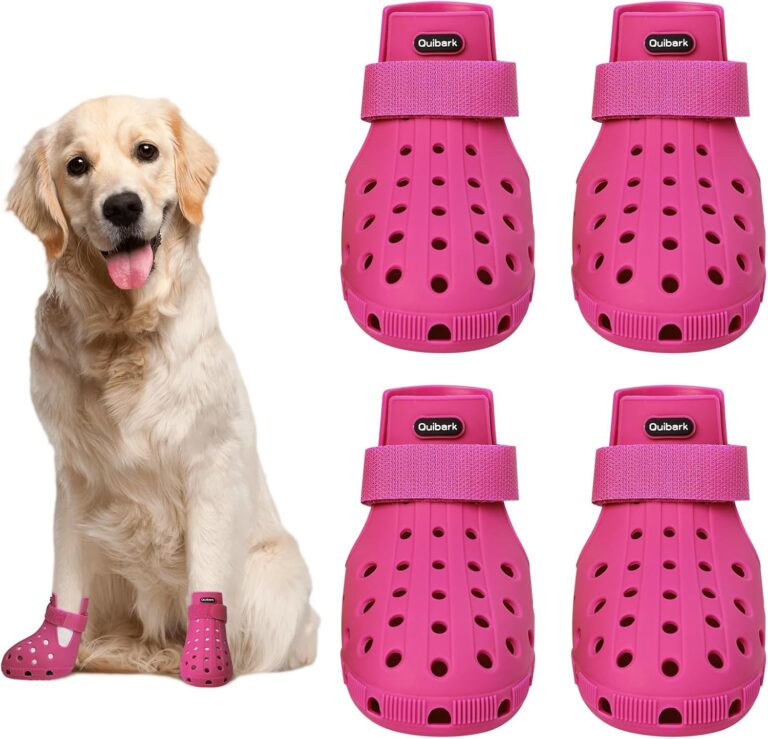 Dog Shoes for Hot Pavement Non-Slip Waterproof Dog Shoes for Medium Dogs Large Size Dogs Easy ON & Off Adjustable Easy-Clean for Beach Outdoor Rose Pink, Size M: (2.5x2-2.2)(L*W)