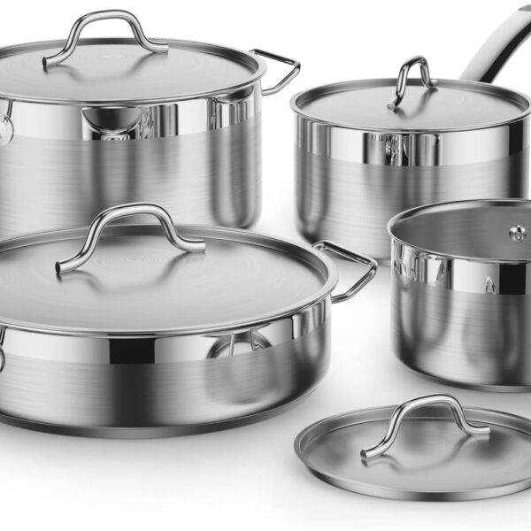 Cooks Standard Kitchen Cookware Sets Stainless Steel, Professional Pots and Pans Include Saucepan, Saut Pan, Stockpot with Lids, 8-Piece, Silver