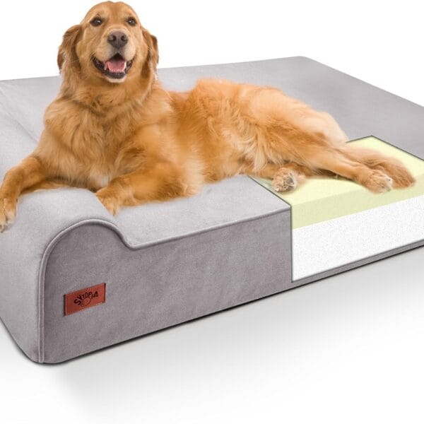 Sytopia XXL 35D Memory Foam Dog Bed, 7 Inch Thick Extra Large Orthopedic Couch for Senior Dogs Over 100 Pounds, Water Resistant and Washable Cover, Liner, Grey