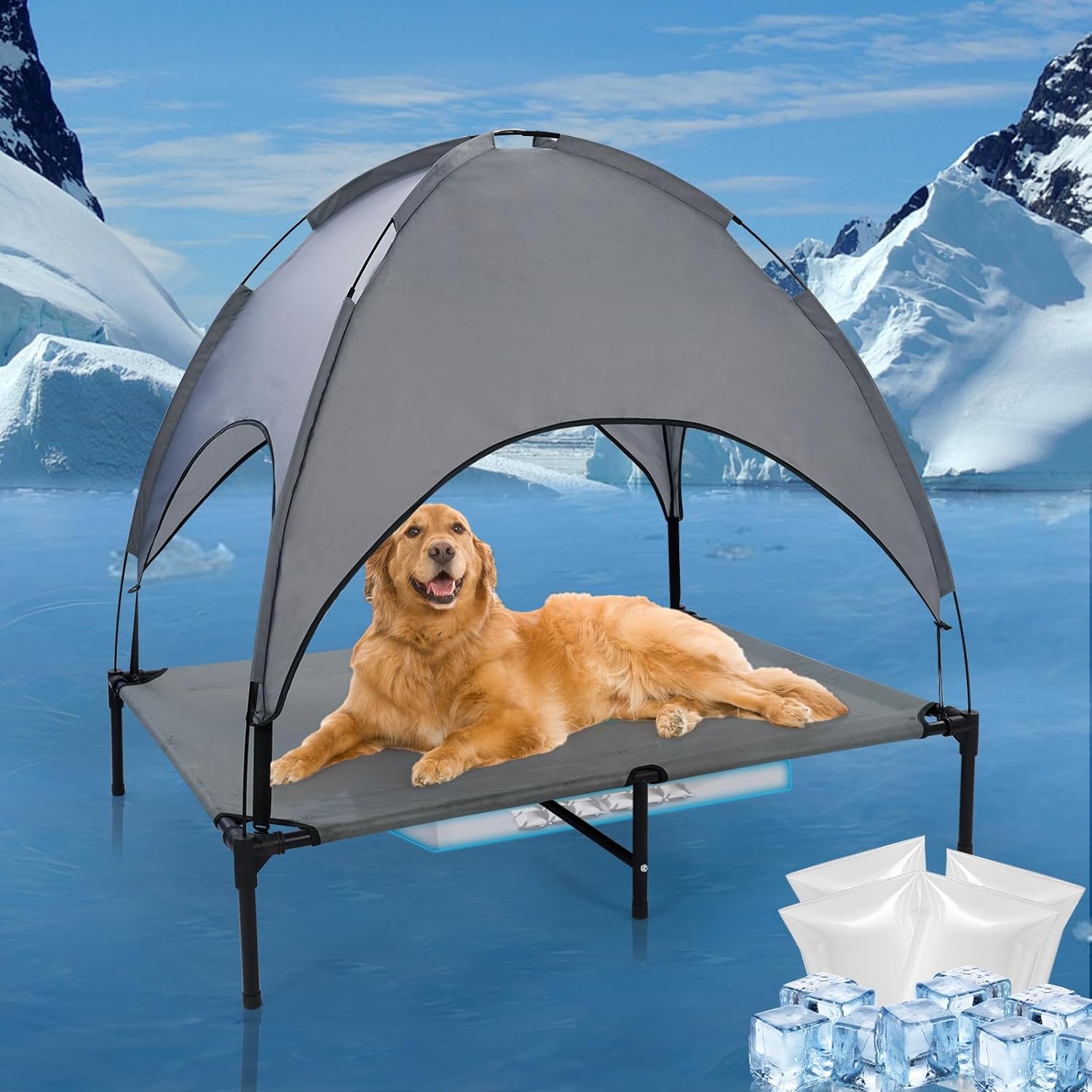 42'' Outdoor Elevated Dog Bed with Canopy, Raised Dogs Bed with Six Support Feet,Breathable Cooling Dog Cot Beds Medium Large Size Dogs,Outdoor Pet Hammock Beds,Outside Pet Beds with 4 Ice Pack(Large) 42'' Outdoor Elevated Dog Bed with Canopy, Raised Dogs Bed with Six Support Feet,Breathable Cooling Dog Cot Beds Medium Large Size Dogs,Outdoor Pet Hammock Beds,Outside Pet Beds with 4 Ice Pack(Large)