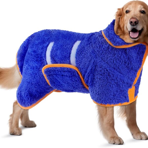 Bienbee Dog Bathrobe, Quick Drying Super Absorbent Dog Robes for After Bath, Warm Keeping Dogs Towel, Dogs Bath Supplies, Dark Blue XL
