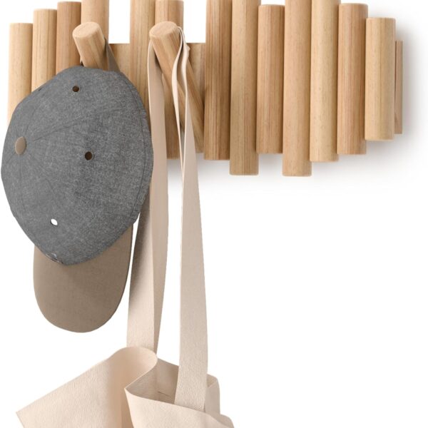 Umbra Picket Wall-Mounted Coat Rack Rail Hook with 5 Retractable Wood Pegs  Modern, Space-Saving Storage Organizer, Natural