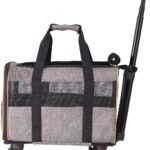 Cat with Wheels, Airline Approved Rolling Pet Carrier with Telescopic Handle & Shoulder Strap, Dog Carrier for Pets Under 22 lbs, Folding Bowl Included, Grey