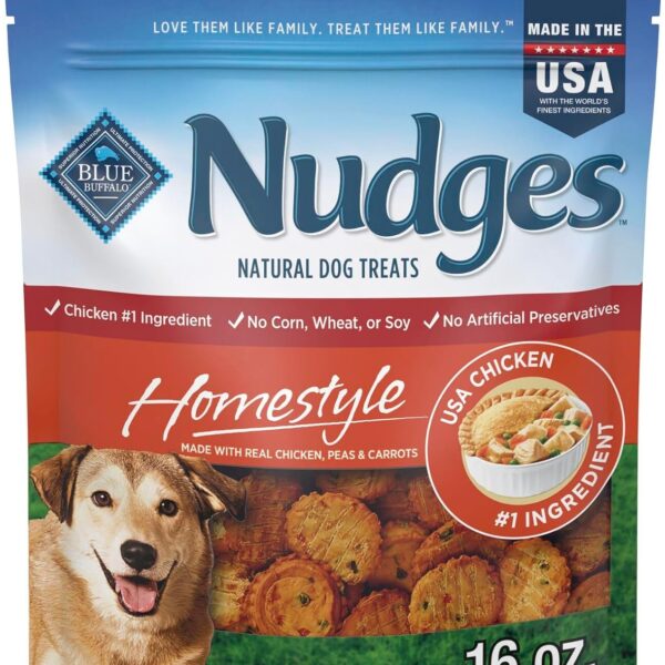 Blue Buffalo Nudges Homestyle Natural Dog Treats, Made in the USA with Real Chicken, Peas, and Carrots, 16-oz. Bag