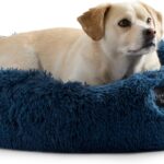 Nicole Miller New York PET Ellie Fuzzy Solid Donut Pet Bed, Plush, Cozy & Calming, Non-Slip Bottom, 100% Machine Washable, Blue, X-Small 19"x19"x7" Round