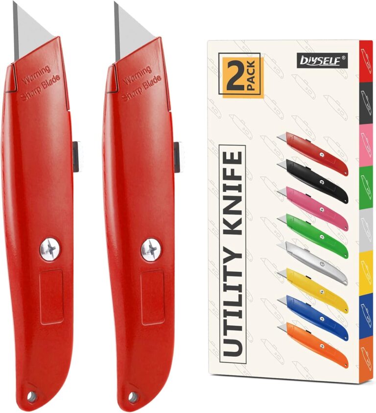 DIYSELF 2Pack Utility Knife Box Cutter Retractable Razor Blade Heavy Duty Box Cutters Knife PVC Pipe Cutter (Red)