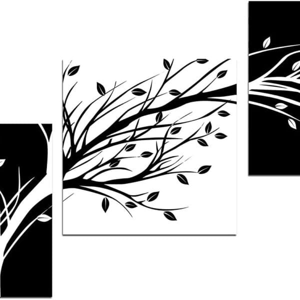 Wieco Art Leaves Modern 3 Panels Flowers Artwork Giclee Canvas Prints Black and White Abstract Floral Trees Pictures Paintings on Canvas Wall Art for Living Room Bedroom Home Decorations