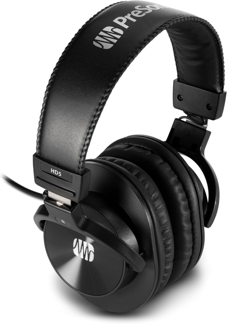 PreSonus HD5 Professional Monitoring Headphones Wired, Closed-Back, Over-Ear Studio Recording Headphones for Professional Mixing and Monitoring