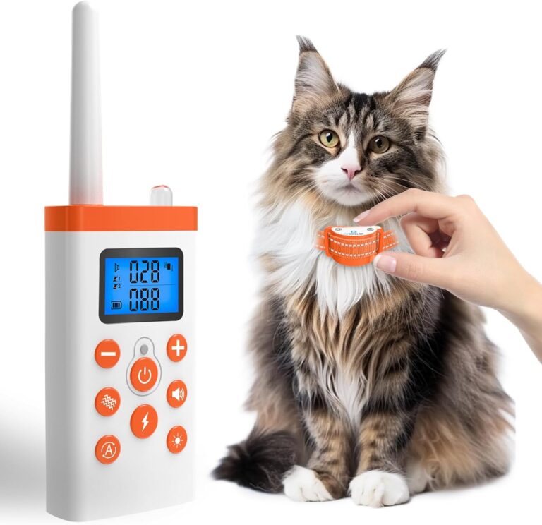 2-in-1 Mini Cat Shock Collar, Tiniest Shock Collar for Cats with Beep Vibration Shock & Auto Stop Meowing 4 Modes, 2300ft Cat Training Collar with Remote Effective for Bad Behavior IP67 Waterproof