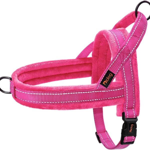 Didog Soft Flannel Padded Dog Vest Harness, No Pull/Quick Fit Reflective Dog Strap Harness, Easy for Training Walking (M:Chest 21-26", Hot Pink)