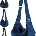 Noah & Paw Dog Sling Carrier for Small Dogs 3-10lb, Dog Sling for Small Dogs and Cats, Dog Carrier with Adjustable Padded Strap, Premium Denim, Lined with Fur, Double Safety Feature, Machine Washable