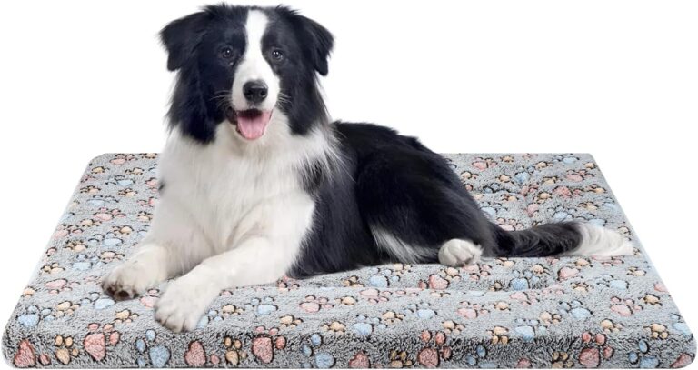 Dog Crate Pad for Dog or Cat Bed with Memory Foam Short Plush Soft Fluffy Pet Kennel Machine Washable (Brown Paw, 36.0" L x 24.0" W x 1.6" Th)