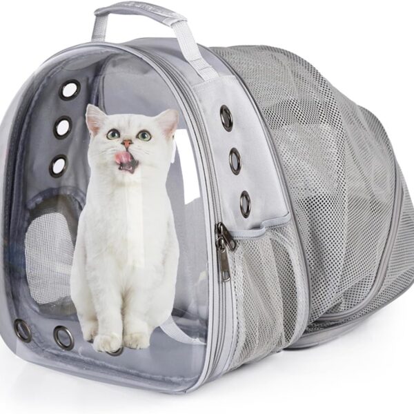 Cat Backpack Carrier Expandable Ventilate Transparent Pet Dog Backpack for Large Cats Hiking, Travel, Outdoor, Airline-Approved Space Capsule Backpack(Grey)