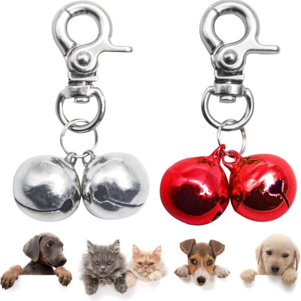 SCENEREAL Bells for Dog Collars - 2 Pack Pet Hanging Ring Bell Accessories for Dog & Cat, Pet Pendant Collar Charm with Heavy Duty Snap Clips, Sliver Bells for Tracking and Training Christmas Gift