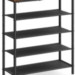 VASAGLE Shoe Rack, 5-Tier Shoe Storage Organizer for Entryway and Closet, Holds 12-16 Pairs of Shoes, 4 Fabric Shelves, Steel Frame, Industrial, Rustic Brown and Black ULBS036B01