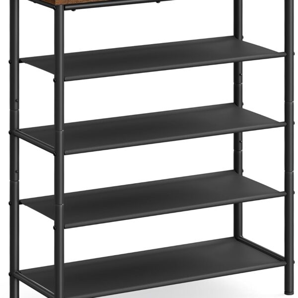 VASAGLE Shoe Rack, 5-Tier Shoe Storage Organizer for Entryway and Closet, Holds 12-16 Pairs of Shoes, 4 Fabric Shelves, Steel Frame, Industrial, Rustic Brown and Black ULBS036B01