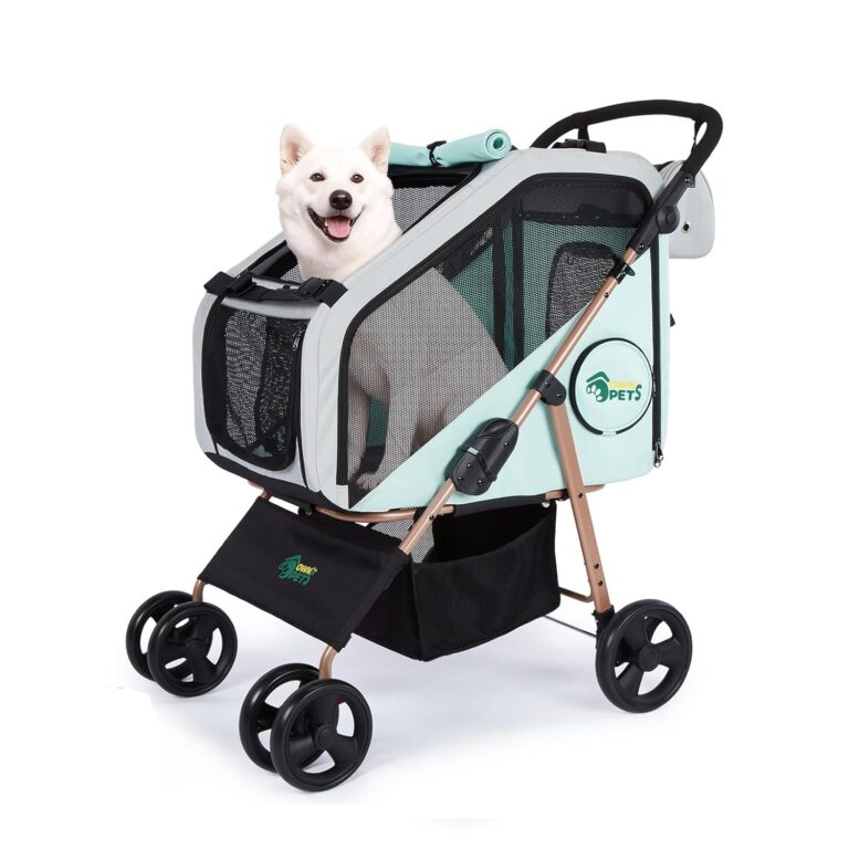 Ownpets Dog Stroller with Upgraded 4 Wheels, 3 in 1 Foldable Pet Stroller for Medium Dogs and Cats Up to 66lbs, Detachable Carrier for Car Seat, with Storage Organizer, Cup Holder