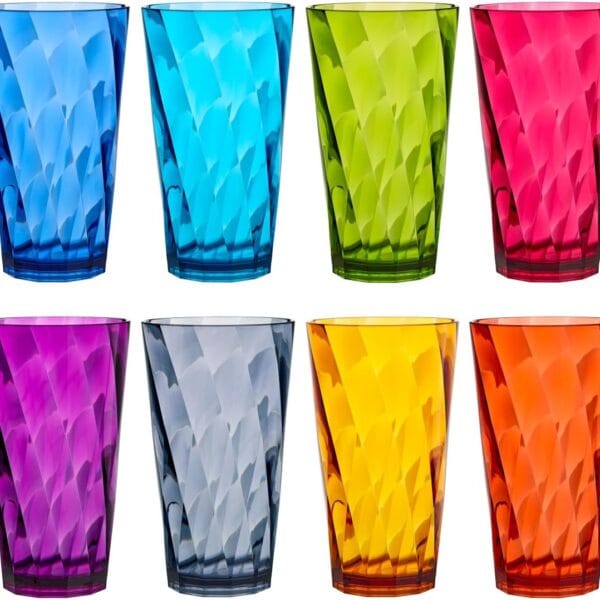 US Acrylic Optix Plastic Reusable Drinking Glasses (Set of 8) 20oz Water Cups in Jewel Tone Colors | BPA-Free Tumblers, Made in USA | Top-Rack Dishwasher Safe